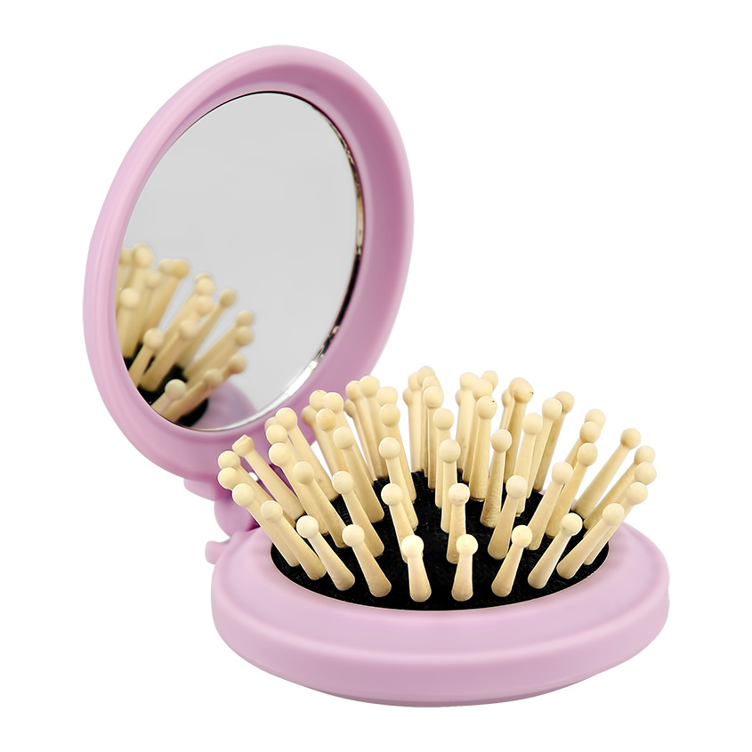 Расческа для волос с зеркалом `LADY PINK` с деревянными зубчиками фиолетовая