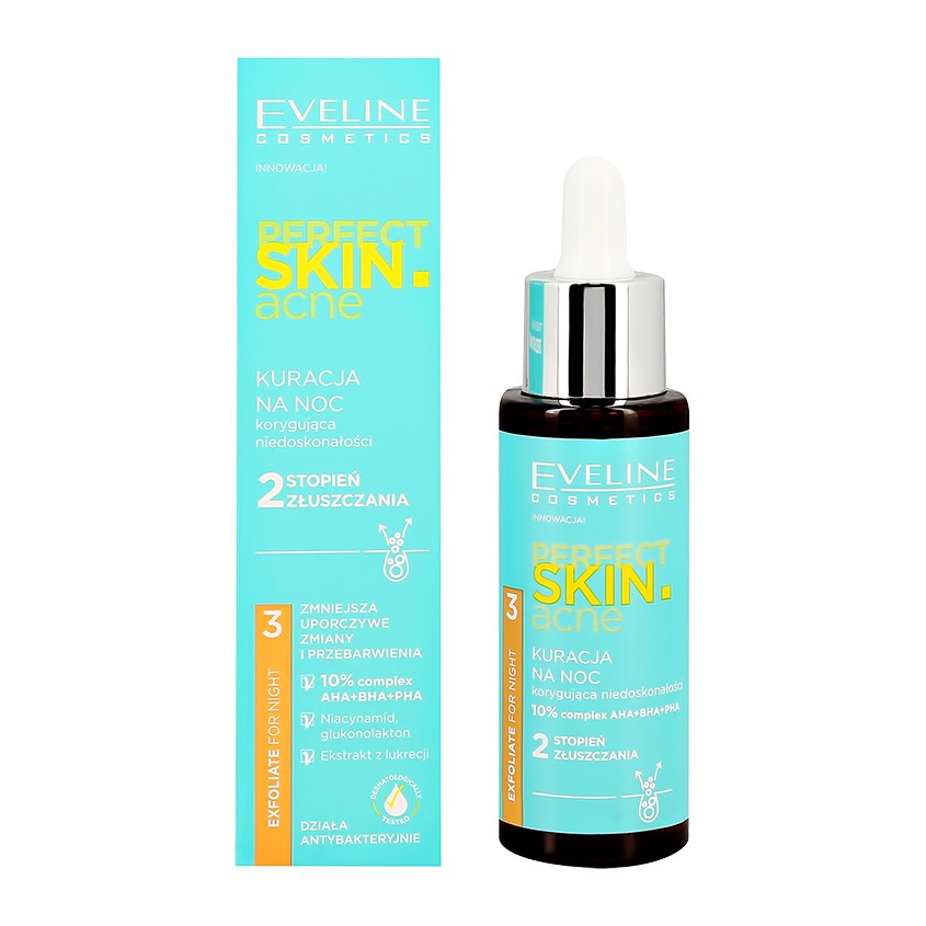 EVELINE Сыворотка для лица EVELINE PERFECT SKIN ACNE ночная с 10% комплексом кислот 30 мл eveline сыворотка для лица eveline perfect skin acne ночная с