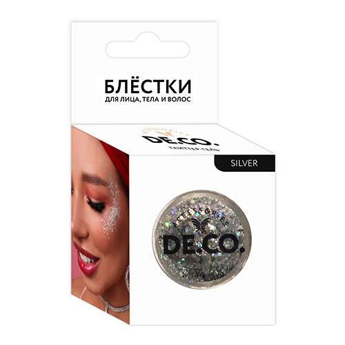 Блестки для лица, тела и волос DECO. by Miami tattoos Silver, Украшения для тела и волос