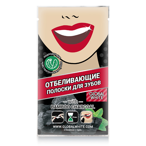 

Полоски для зубов отбеливающие GLOBAL WHITE с активным кислородом и древесным углем 1 пара