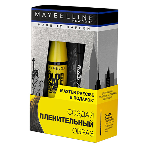 Набор подарочный женский `MAYBELLINE` (тушь для ресниц VOLUME EXPRESS COLOSSAL 100 %, подводка-фломастер для глаз MASTER PRECISE LIQUID)