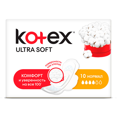 

Прокладки ультратонкие KOTEX ULTRA SOFT Нормал 10 шт