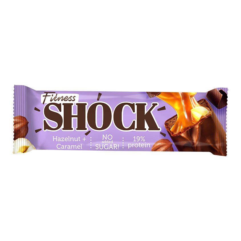 Батончик глазированный FITNES SHOCK Шоколад-фундук с карамелью 50 г батончик виталад протеиновый шоколад 40 г