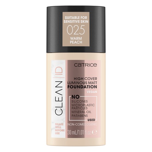 Основа тональная для лица CATRICE CLEAN ID HIGH COVER LUMINOUS MATT FOUNDATION тон 025 warm peach