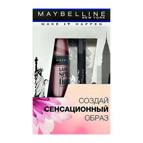 

Набор подарочный женский MAYBELLINE тушь для ресниц LASH SENSATIONAL объем и разделение черная, подводка-фломастер для глаз HYPER PRECISE черная матовая