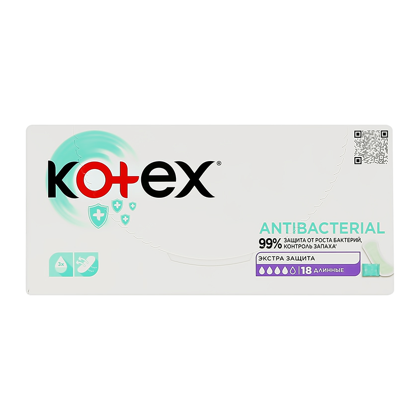 Прокладки ежедневные `KOTEX` Антибактериальные экстратонкие 18 шт