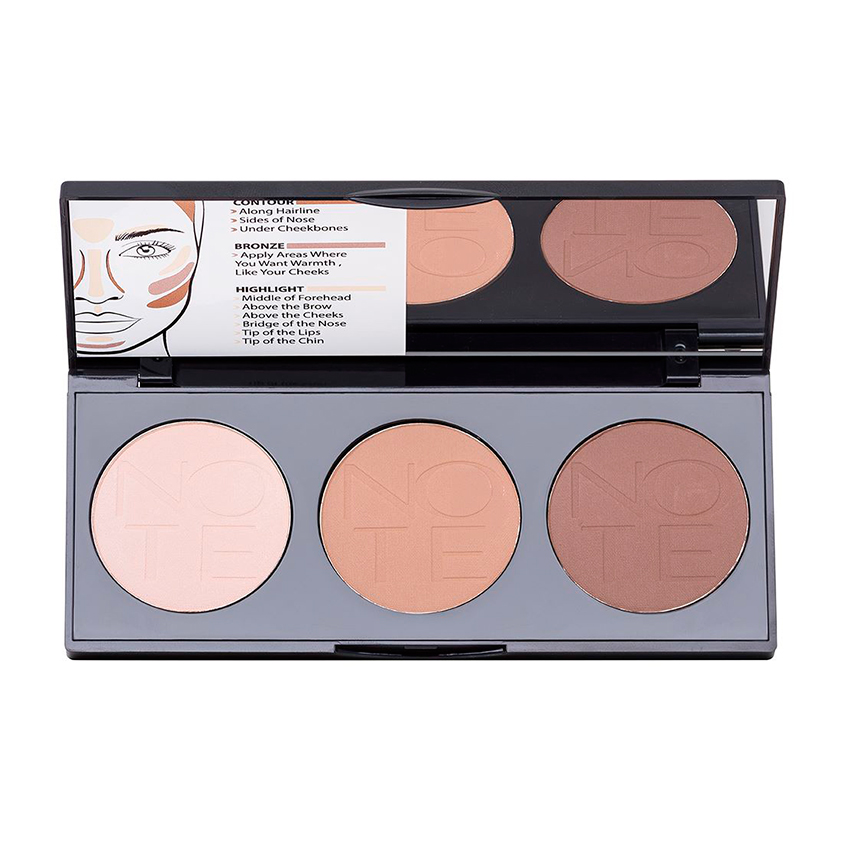 Палетка для контурирования NOTE PERFECTING CONTOURING POWDER PALETTE пудровая тон 02 пудровая палетка для контурирования лица note perfecting contour kit powder palette 15 гр