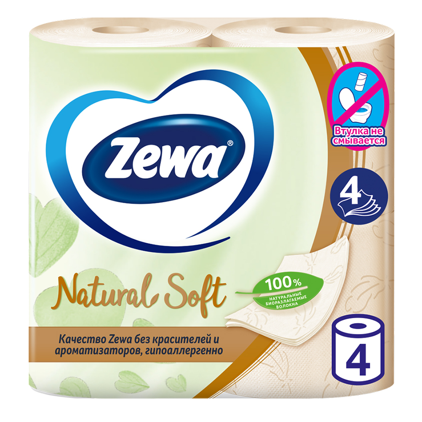 ZEWA Бумага туалетная ZEWA Natural Soft 4-х слойная 4 шт