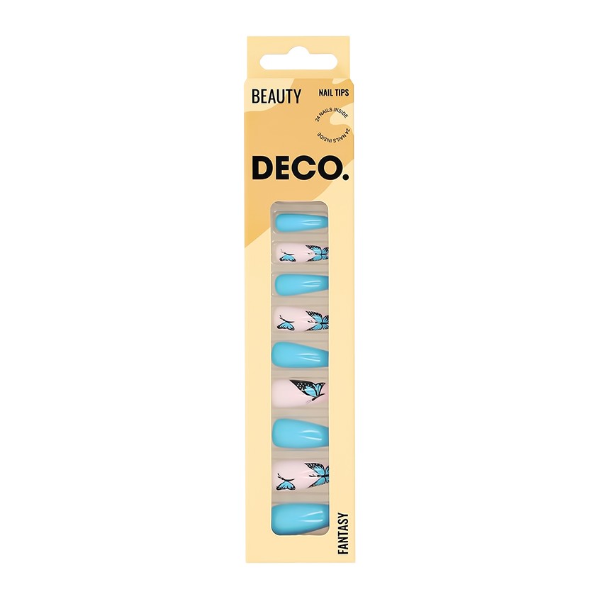 Набор накладных ногтей с клеевыми стикерами `DECO.` FANTASY blue butterflies (24 шт + клеевые стикеры 24 шт)