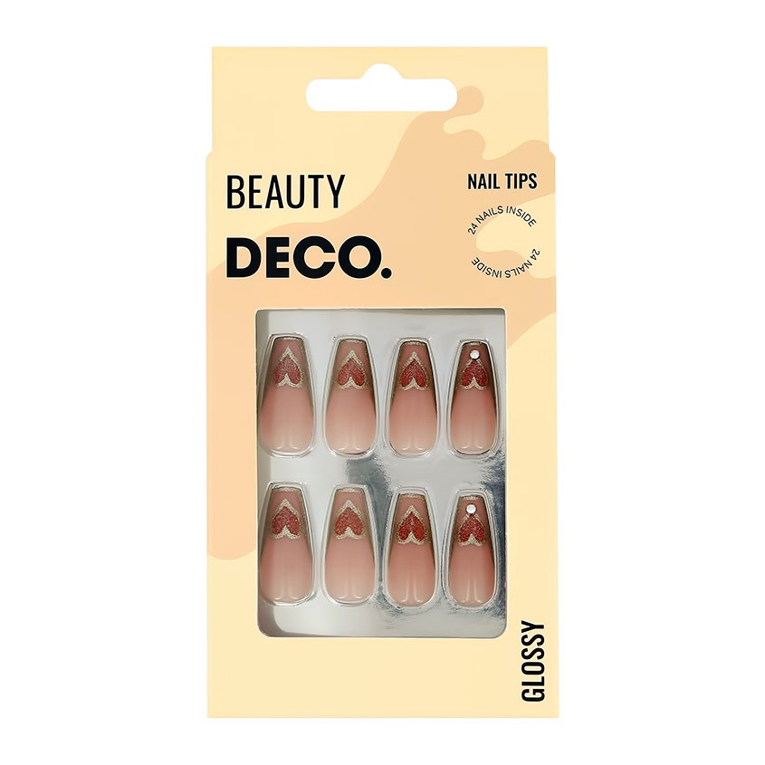 DECO. Набор накладных ногтей с клеевыми стикерами DECO. GLOSSY hearts 24 шт + клеевые стикеры 24 шт