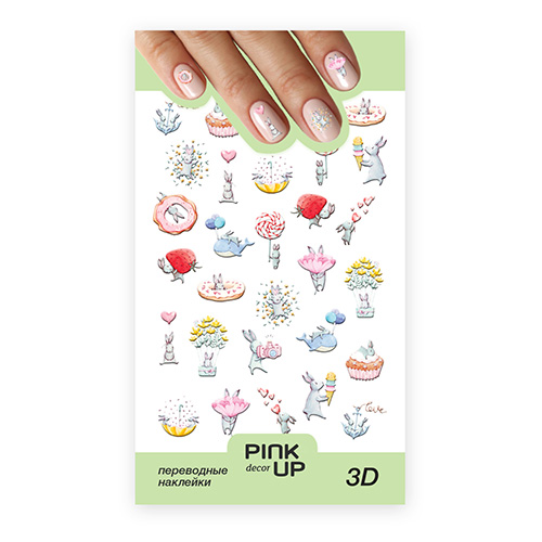 

Наклейки для ногтей PINK UP DECOR 3D переводные тон 762