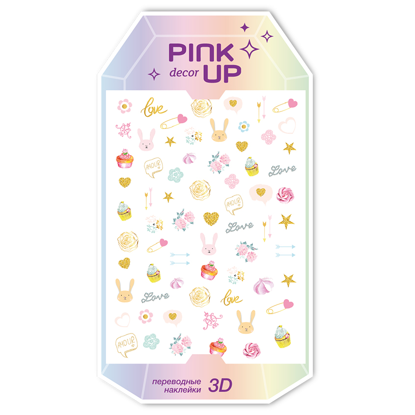 Наклейки для ногтей PINK UP DECOR CUTE COLLECTION 3D переводные тон 91 для ногтей farres наклейки для дизайна ногтей 3d