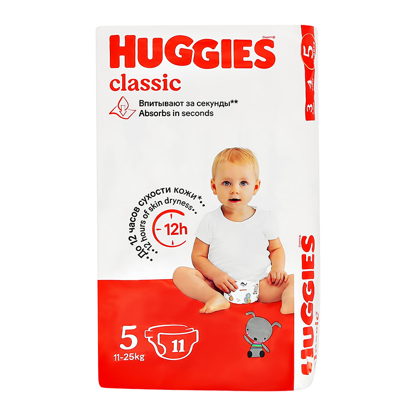 HUGGIES Подгузники HUGGIES CLASSIC 11-25 кг 11 шт подгузники huggies хаггис classic 5 11 25кг 11 шт