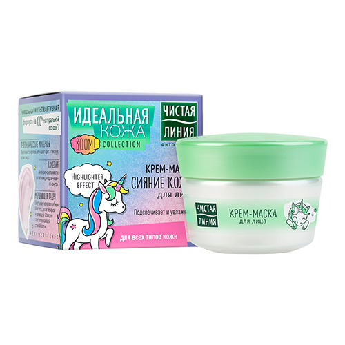 Крем-маска для лица `ЧИСТАЯ ЛИНИЯ` `ФИТОТЕРАПИЯ` ИДЕАЛЬНАЯ КОЖА Сияние кожи 45 мл