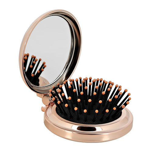 Расческа для волос `LADY PINK` с зеркалом складная (золотой металлик)
