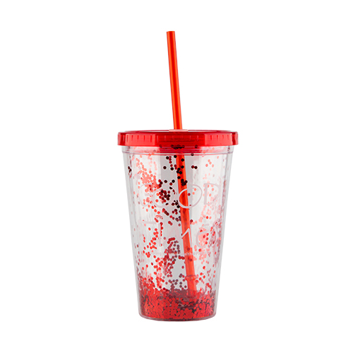 

Стакан для воды FUN с трубочкой и блестками red 450 мл