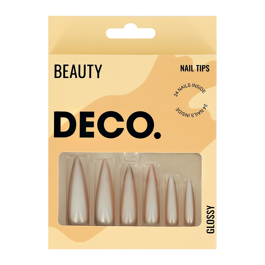Набор накладных ногтей с клеевыми стикерами DECO. BEAUTY glossy diamond shine 24 шт + клеевые стикеры 24 шт