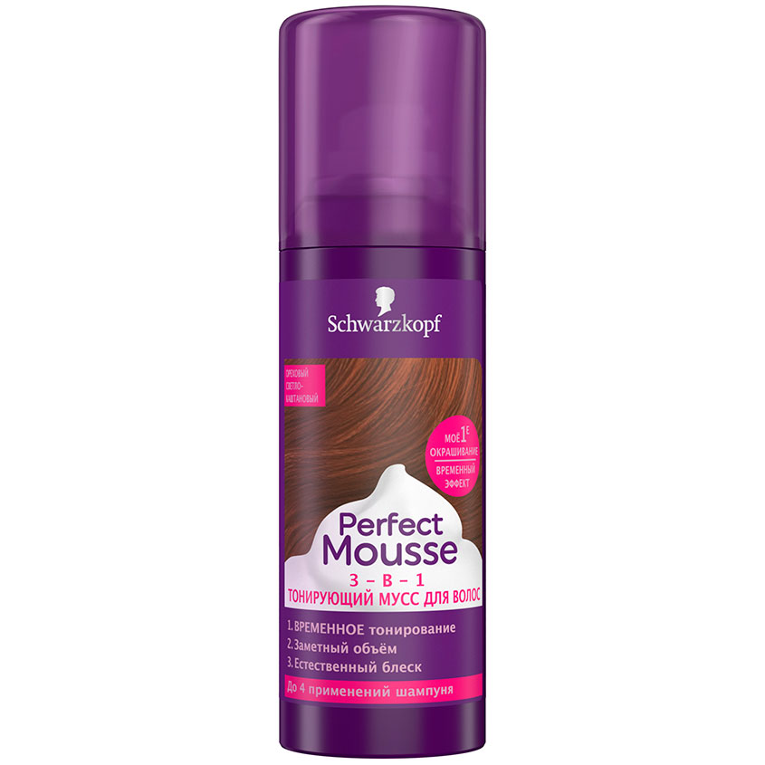 Тонирующий мусс 3-в-1 PERFECT MOUSSE Ореховый светло-каштановый 120 мл - фото 1