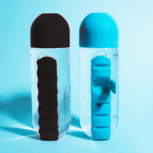 Бутылка для воды `FUN` PILLS с таблетницей black 500 мл