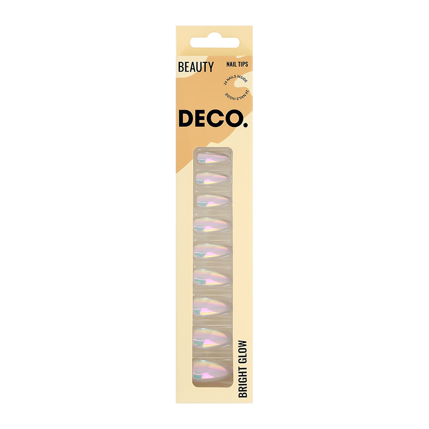 Набор накладных ногтей с клеевыми стикерами DECO. BRIGHT GLOW shiny 24 шт + клеевые стикеры 24 шт