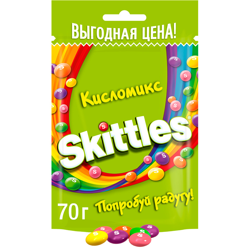 

Жевательные конфеты SKITTLES POUCH кисломикс в сахарной глазури 70 г