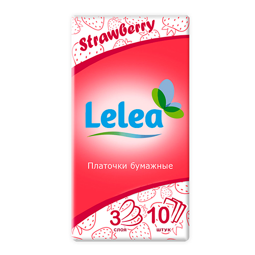 LELEA Платочки носовые LELEA 3-х слойные Клубника 10 шт платочки бумажные premial classic 10 мл