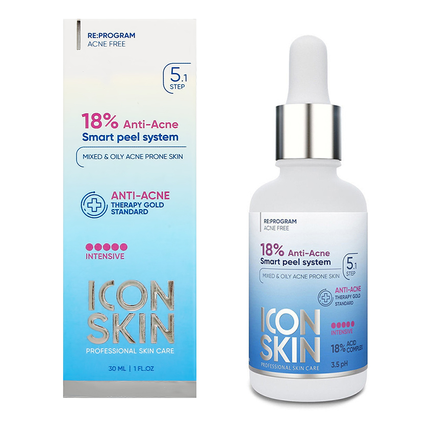Пилинг для лица ICON SKIN ANTI-ACNE с кислотами для проблемной кожи 30 мл icon skin пилинг для лица 18% anti acne 30 мл