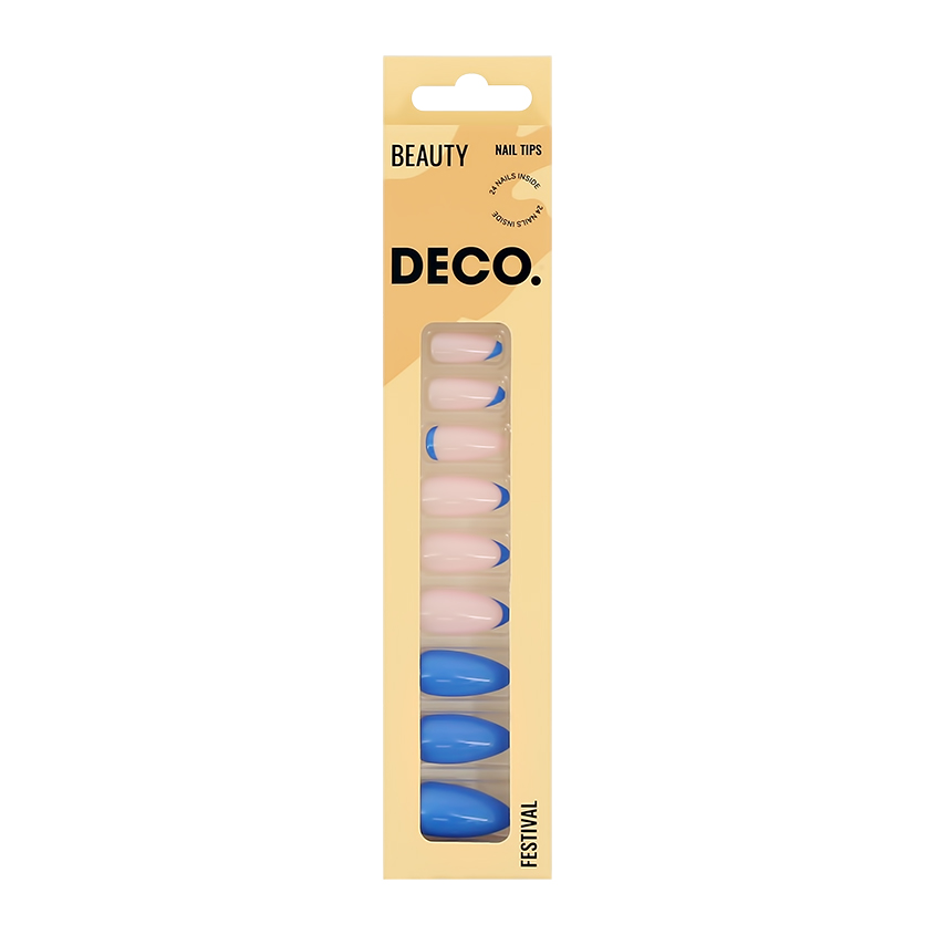 Набор накладных ногтей с клеевыми стикерами `DECO.` BEAUTY festival blue pinky (24 шт + клеевые стикеры 24 шт)