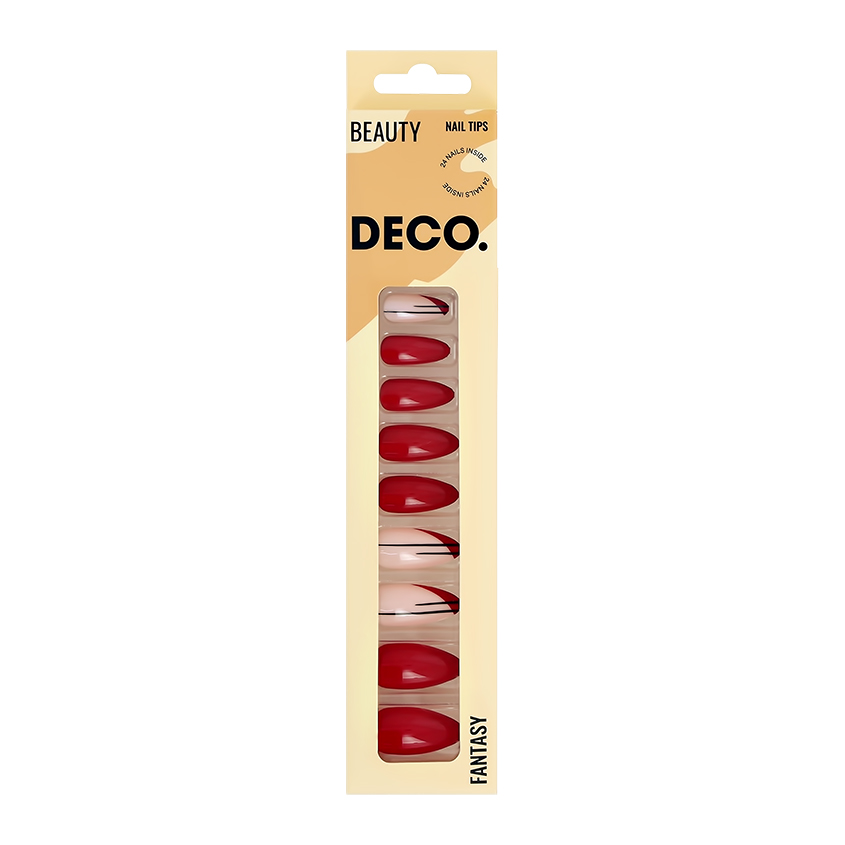 Набор накладных ногтей с клеевыми стикерами DECO. FANTASY red mood 24 шт + клеевые стикеры 24 шт цена и фото