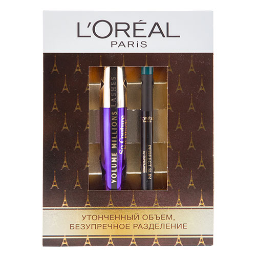 Набор подарочный женский `LOREAL` (тушь для ресниц VOLUME MILLION LASHES, подводка-фломастер для глаз SUPER LINER PERFECT SLIM)