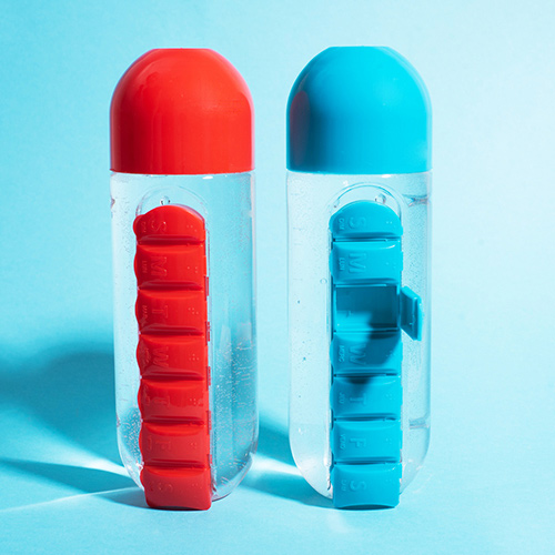 Бутылка для воды `FUN` PILLS с таблетницей red 500 мл