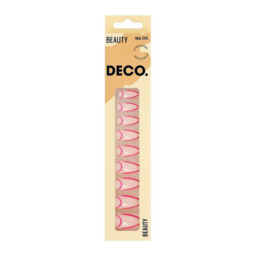 цена Набор накладных ногтей с клеевыми стикерами DECO. BEAUTY pink 24 шт + клеевые стикеры 24 шт