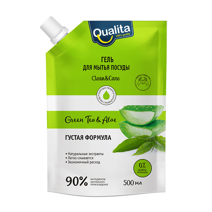 Средство для мытья посуды QUALITA GREEN TEA&ALOE дой-пак 500 мл средство для мытья посуды qualita green tea