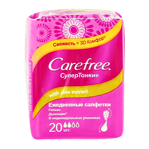 

Прокладки ежедневные CAREFREE супертонкие Aloe в индивидуальной упаковке 20 шт