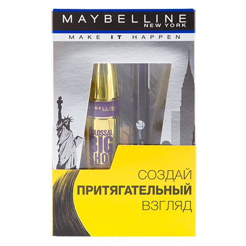 Набор подарочный женский `MAYBELLINE` (тушь для ресниц COLOSSAL BIG SHOT объемная черная, подводка-фломастер для глаз MASTER PRECISE LIQUID)
