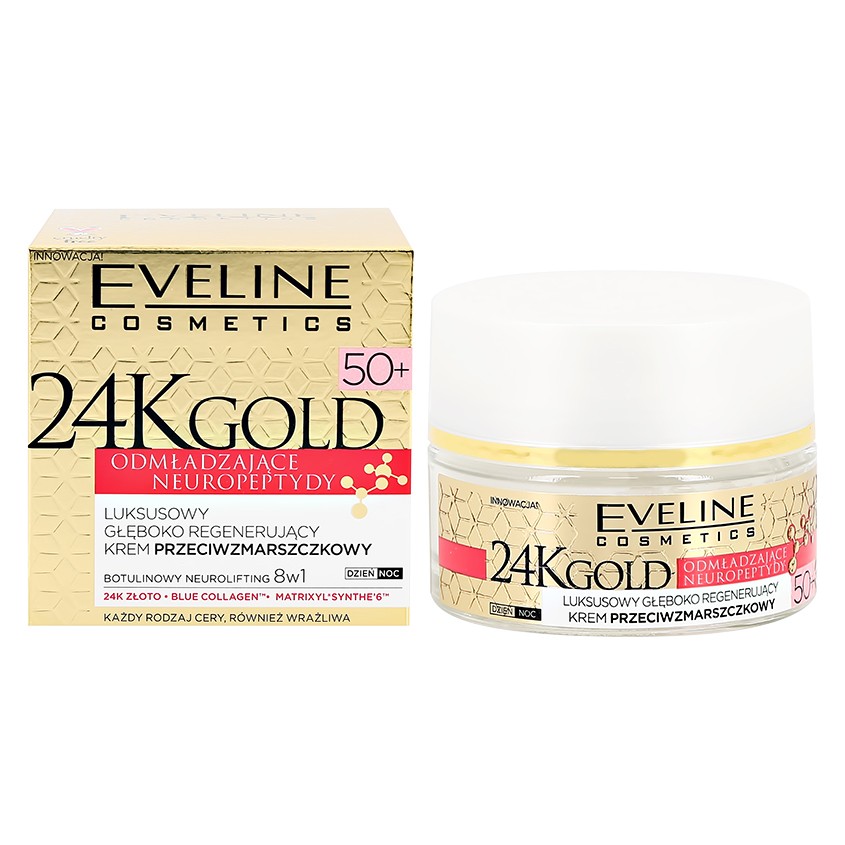 EVELINE Крем-лифтинг для лица EVELINE 24K GOLD мультипитательный 50+ против морщин 50 мл крем для лица eveline крем для лица 24k gold ультравосстанавливающий 60 против морщин