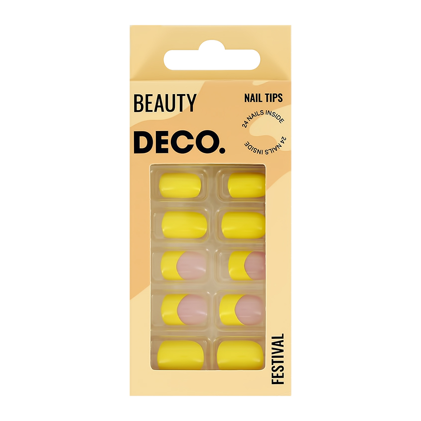 Набор накладных ногтей с клеевыми стикерами DECO. BEAUTY festival yellow fun 24 шт + клеевые стикеры 24 шт