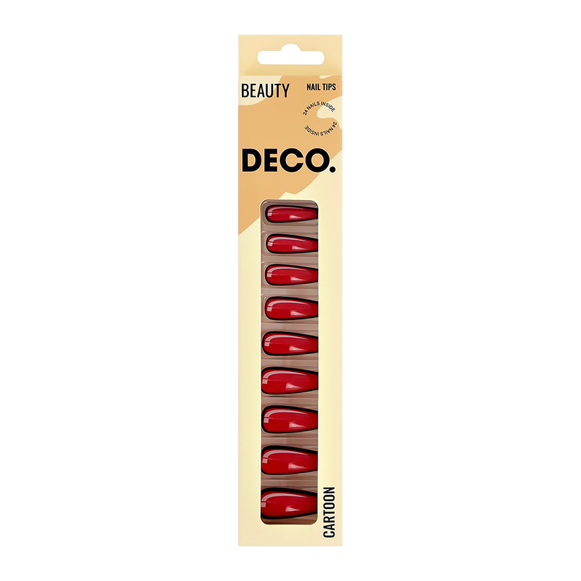 цена Набор накладных ногтей с клеевыми стикерами DECO. CARTOON red 24 шт + клеевые стикеры 24 шт