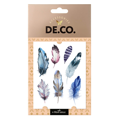 

Татуировка для тела DECO. WATERCOLOR STORY by Miami tattoos переводная Blue feathers