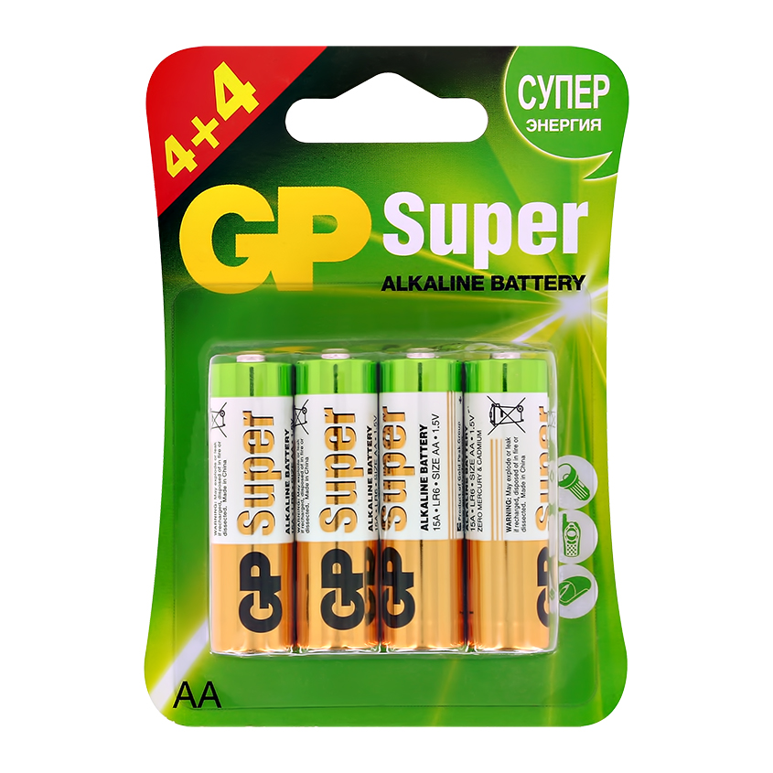 Батарейки GP SUPER ALKALINE АA 8 шт алкалиновые батарейки gp super alkaline 15а аa пленка 20 шт