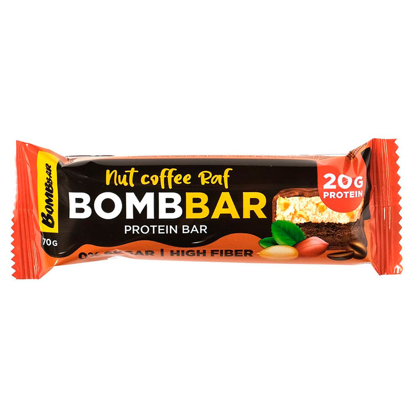 Батончик глазированный BOMBBAR Ореховый кофе Раф 70 г глазированный protein bar 20g 70 г nut coffee raf ореховый раф кофе