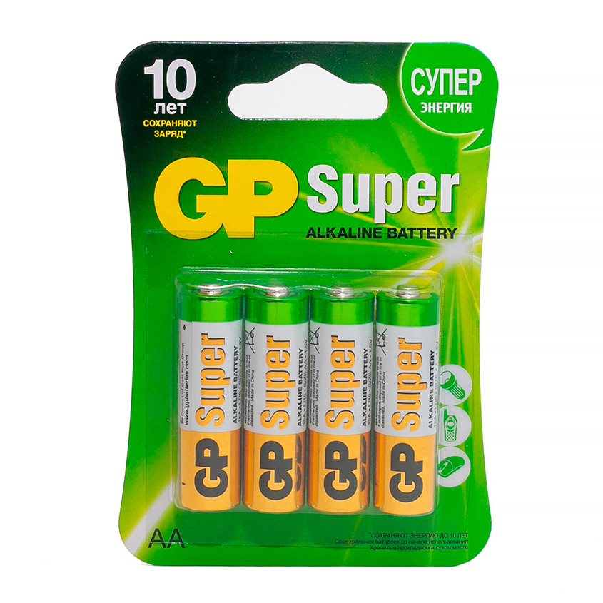 GP Батарейка GP SUPER ALKALINE Алкалиновые 15А АA 4 шт