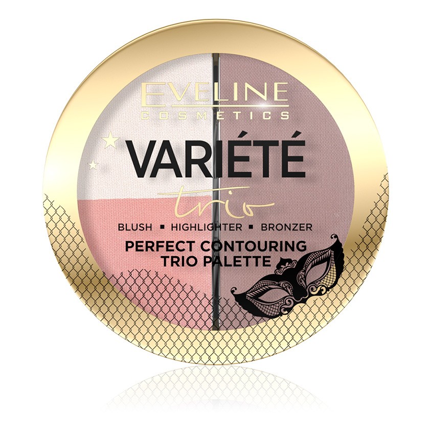 eveline variete perfect contouring trio palette EVELINE Палетка для контуринга EVELINE VARIETE тон 01 light скульптурирующая пудра, румяна, хайлайтер