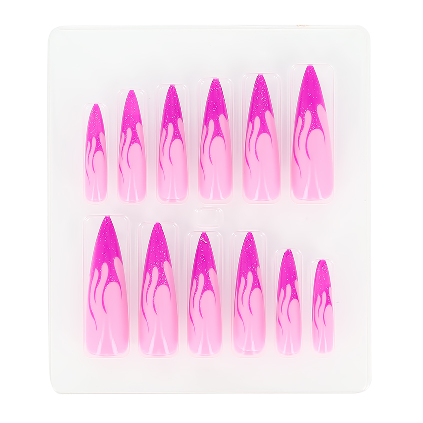 Набор накладных ногтей с клеевыми стикерами `DECO.` FEROSH pink fire (24 шт + клеевые стикеры 24 шт)