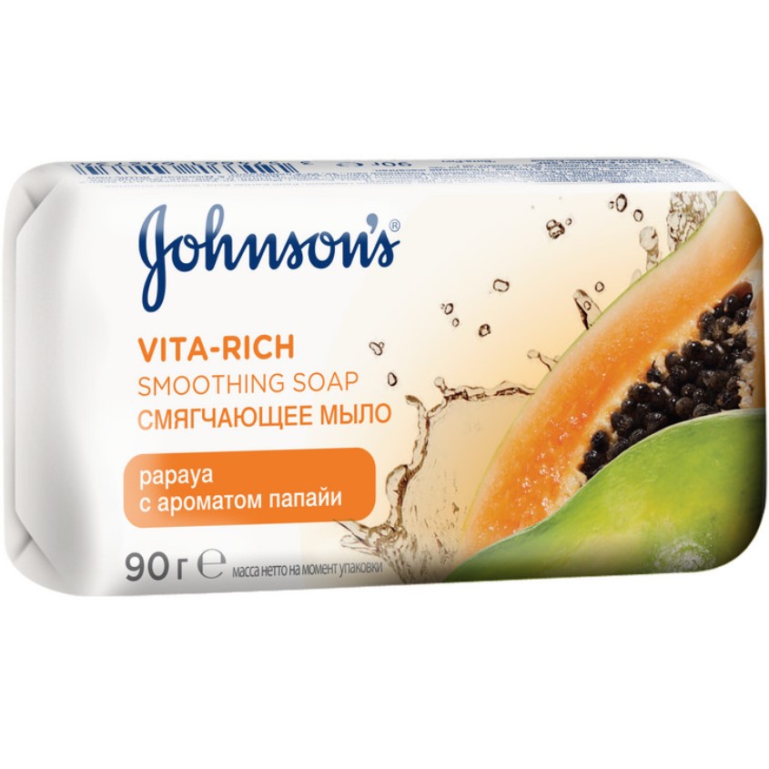 Мыло твердое `JOHNSONS` VITA-RICH смягчающее с экстрактом папайи 90 г