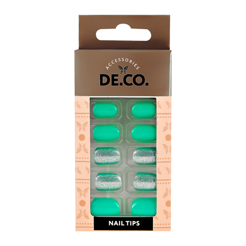 

Набор накладных ногтей DE.CO. SPARKLE turquoise 24 шт + клеевые стикеры 24 шт