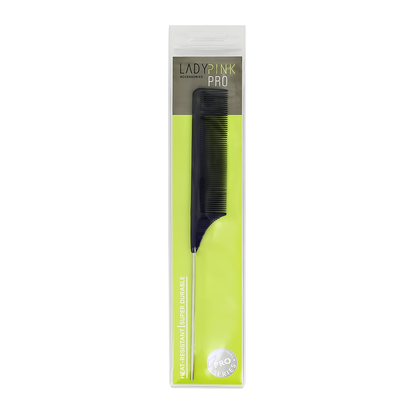 Гребень для волос `LADY PINK` `BASIC` carbon comb карбоновый с металлической ручкой
