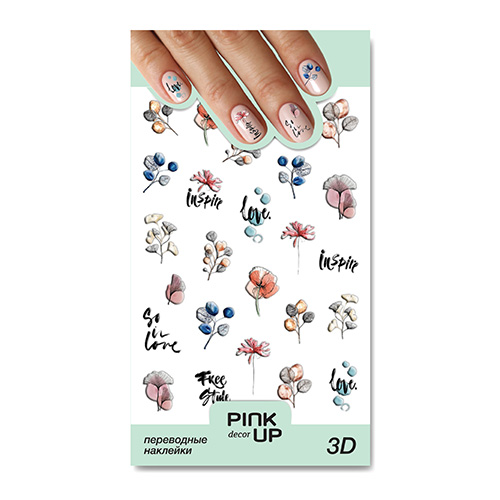 

Наклейки для ногтей PINK UP DECOR 3D переводные тон 841