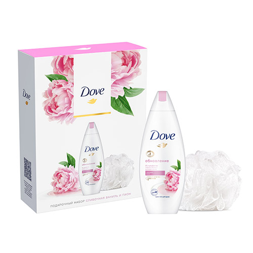 

Набор подарочный женский DOVE Сливочная ваниль и пион гель для душа 250 мл и мочалка