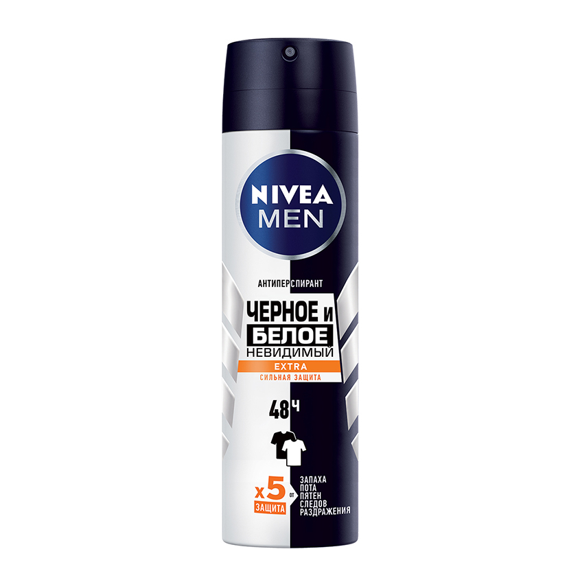 Део-спрей муж. NIVEA MEN ЧЕРНОЕ И БЕЛОЕ Невидимый Extra антиперспирант 150 мл антиперспирант спрей мужской nivea men черное и белое extra сильная защита 150 мл